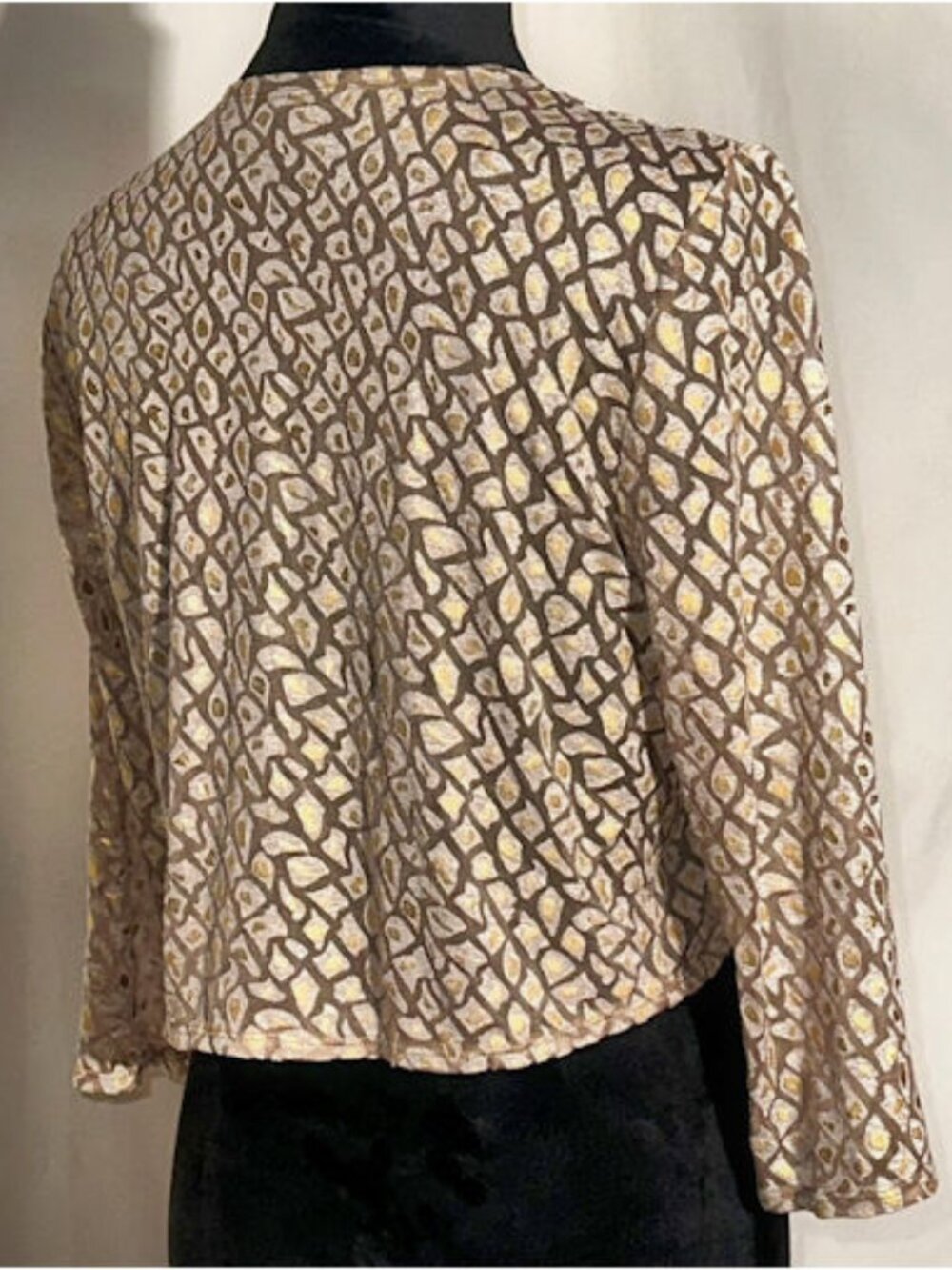 CHICO'S Travelers Collection Gold and Brown Blouse, One Size - Picture 3 of 8